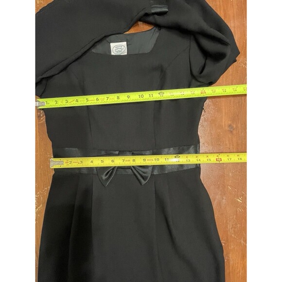 VTG Laura Ashley Black Dress Bow Front Satin Trim Audrey Hepburn 50s’ Sz 6 - Picture 10 of 14